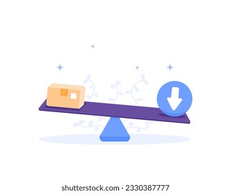 Supply and demand. balance between inventory availability and incoming demand. A cardboard is on the see-saw. venture. illustration concept design. vector elements. white background