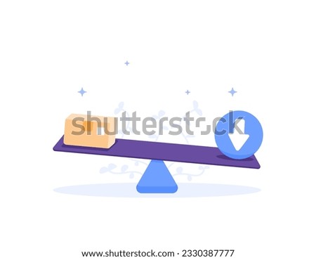 Supply and demand. balance between inventory availability and incoming demand. A cardboard is on the see-saw. venture. illustration concept design. vector elements. white background