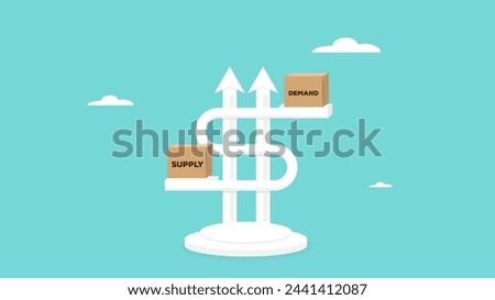supply and demand balance concept illustration, price determination in a capital market concept, US dollar money sign with arm metaphor of balancing the word supply and demand vector illustration