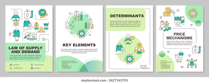 Supply and demand laws green circle brochure template. Leaflet design with linear icons. Editable 4 vector layouts for presentation, annual reports. Arial-Black, Myriad Pro-Regular fonts used