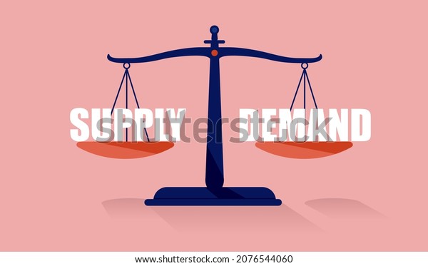 Supply and demand vector illustration. Weight\
scale with words in equal\
position.