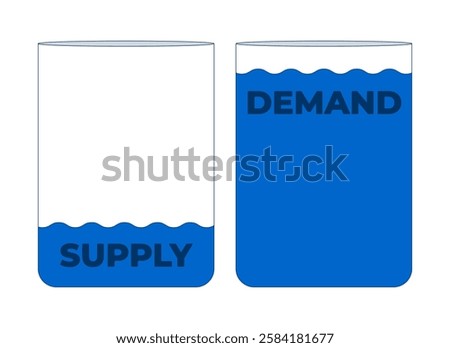 Supply and demand water tanks 2D cartoon object. Resource balance. Different water levels. Sustainable management isolated element flat vector clipart on white background. Spot illustration