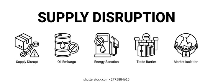 Supply Disruption web banner icon concept, with Supply Disrupt, Oil Embargo, Energy Sanction, Trade Barrier.