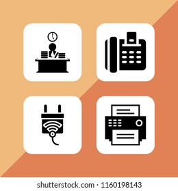 supply icon. 4 supply set with plug, fax and desk vector icons for web and mobile app