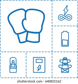 Supply icon. set of 6 supply outline icons such as pylon, office supply, battery, endless battery