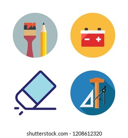 supply icon set. vector set about eraser, battery and school material icons set.