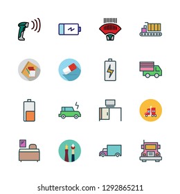 supply icon set. vector set about desk, barcode scanner, eraser and battery icons set.