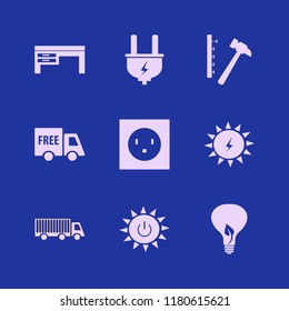 supply icon. supply vector icons set plug, bulb leaf, free delivery and desk