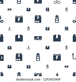 supply icons pattern seamless white background. Included editable filled cargo container, air conditioner, endless battery, battery, office supply icons. supply icons for web and mobile.