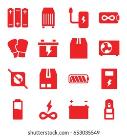 Supply icons set. set of 16 supply filled icons such as battery, cargo container, office supply, air conditioner, no plug, endless battery