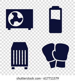 Supply icons set. set of 4 supply filled icons such as cargo container, air conditioner, battery