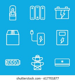 Supply icons set. set of 9 supply outline icons such as battery, pylon, cargo container, office supply