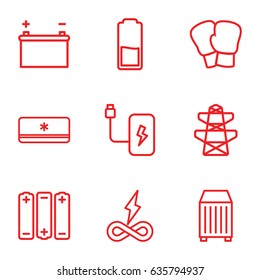 Supply icons set. set of 9 supply outline icons such as pylon, cargo container, air conditioner, battery, endless battery