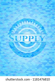 Supply light blue emblem with triangle mosaic background