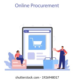 Supply Online Service Or Platform. B2B Idea, Global Logistic And Transportation Service. Company As A Customer. Online Procurement. Flat Vector Illustration