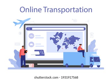Supply online service or platform. B2B idea, global logistic and transportation service. Company as a customer. Online transportation. Flat vector illustration