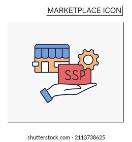 Supply side color icon. Provides product or service for customers. Special proposal of goods and things. Marketplace concept. Isolated vector illustration