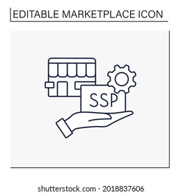 Supply side line icon. Provides product or service for customers. Special proposal of goods and things. Marketplace concept. Isolated vector illustration. Editable stroke