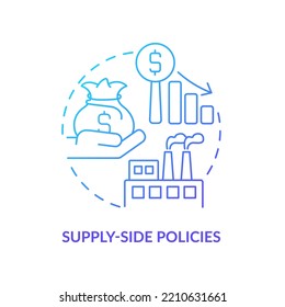 Icono de concepto de gradiente azul de las directivas de lado de suministro. Eficiencia económica. Control de la inflación abstracta idea de la delgada línea ilustración. Dibujo de contorno aislado. Se usa una fuente Myriad Pro-Bold