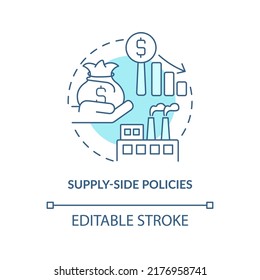 Supply side policies turquoise concept icon. Economy efficiency. Control inflation abstract idea thin line illustration. Isolated outline drawing. Editable stroke. Arial, Myriad Pro-Bold fonts used