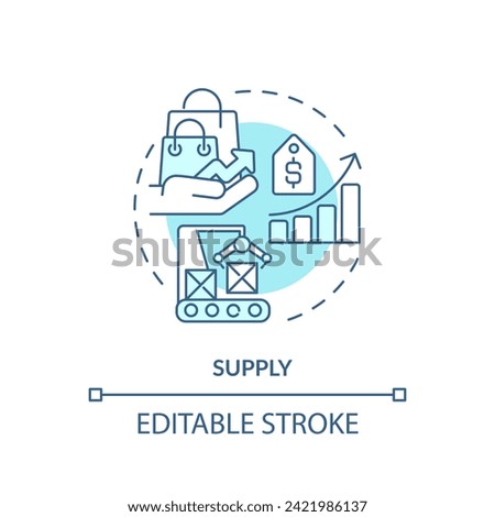 Supply soft blue concept icon. Total amount of good, service available to consumers. Higher prices. Round shape line illustration. Abstract idea. Graphic design. Easy to use in brochure marketing