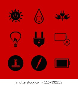 supply vector icons set. with bulb leaf, solar power, full battery and empty battery in set