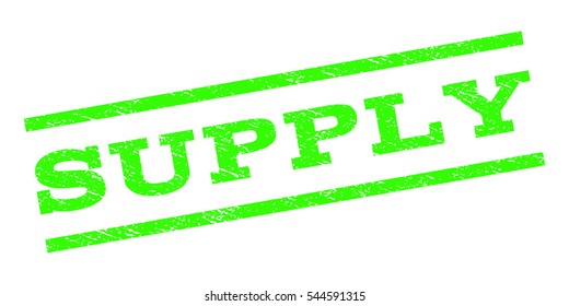 Supply watermark stamp. Text caption between parallel lines with grunge design style. Rubber seal stamp with unclean texture. Vector light green color ink imprint on a white background.