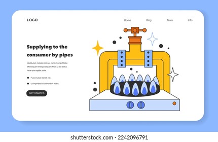 Suministro al consumidor por medio de un banner web o una página de aterrizaje. Logística de gas natural licuado. Industria de extracción de recursos naturales. Los combustibles fósiles y la energía ecológica. Ilustración vectorial plana