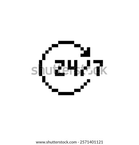 support 24 7 icon 8 bit, pixel art icon  for game  logo. 
