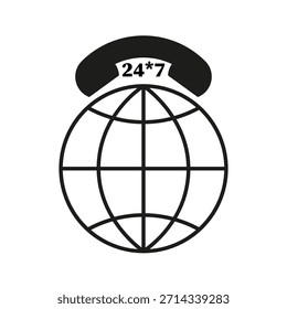 Support 24 7 Symbol. Globaler Kontaktservice. Handyglobe, Vektor. Element mit schwarzer Linie. EPS 10.