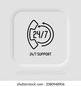 Support for 24 hour in day. Thin line icon: handset with arrows. Online assistance. Modern vector illustration. - Powered by Shutterstock - Get 15% off with code: PIKWIZARD15