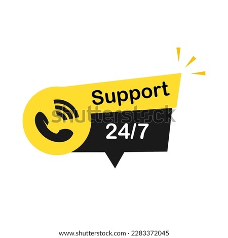 Support 24 hours 7, logo template illustration