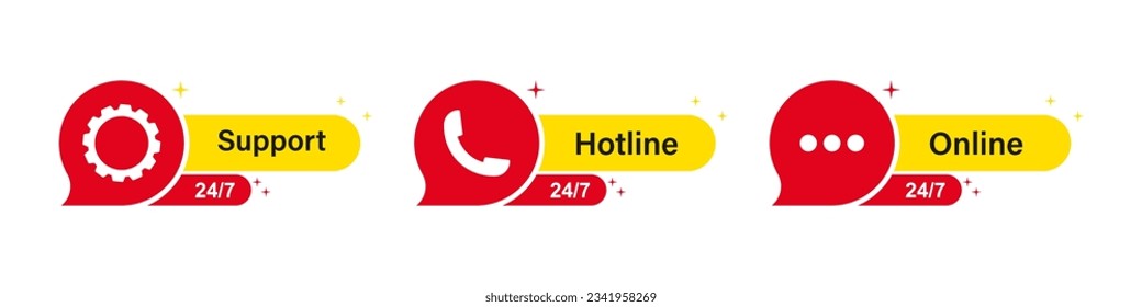 Support 24 hours every day - vector hotline sign isolated on white.