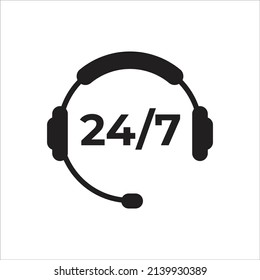 Support 24 Hours Flat Icon. Call Center Support Symbol With Headphone