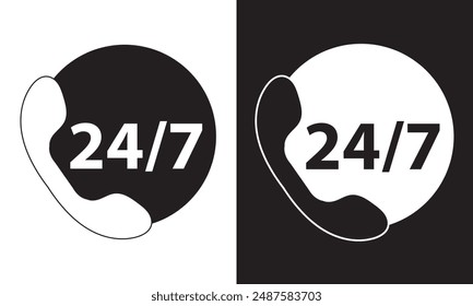 Support 24 hours flat icon. Call center support symbol.  isolated on black and white background. EPS 10