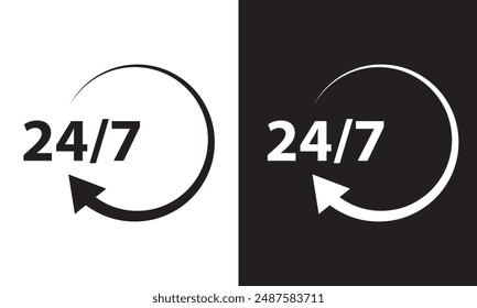 Support 24 hours flat icon. Call center support symbol.  isolated on black and white background. EPS 10