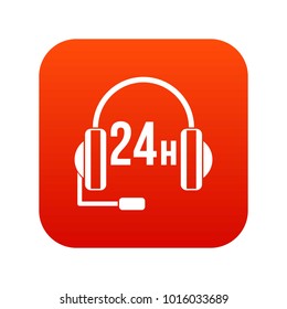 Support 24 hours icon digital red for any design isolated on white vector illustration