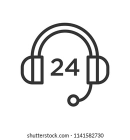 support 24 hours icon with simple black line use for website asset 