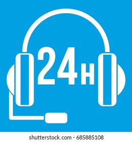 Support 24 hours icon white isolated on blue background vector illustration