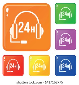 Support 24 hours icons set collection vector 6 color isolated on white background