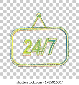 Soporte de señal de 24 horas. Icono de degradado de azul a verde con cuatro contornos de ancho sobre fondo transparente elegante. Ilustración.