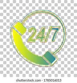 Support 24 hours sign. Blue to green gradient Icon with Four Roughen Contours on stylish transparent Background. Illustration.