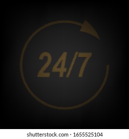 Support 24 hours sign. Icon as grid of small orange light bulb in darkness. Illustration.
