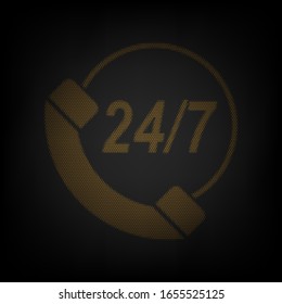 Support 24 hours sign. Icon as grid of small orange light bulb in darkness. Illustration.