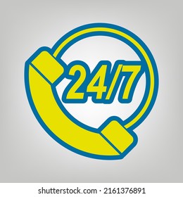 Support 24 hours sign. Icon in colors of Ukraine flag (yellow, blue) at gray Background. Illustration.
