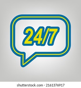 Support 24 hours sign. Icon in colors of Ukraine flag (yellow, blue) at gray Background. Illustration.