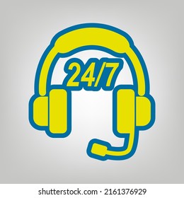 Support 24 hours sign. Icon in colors of Ukraine flag (yellow, blue) at gray Background. Illustration.