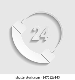 Support 24 hours sign. Paper style icon. Illustration.