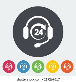 Support 24 hours. Single flat icon on the button. Vector illustration.