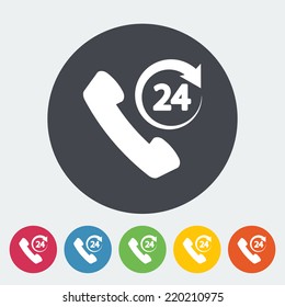 Support 24 hours. Single flat icon on the circle. Vector illustration.